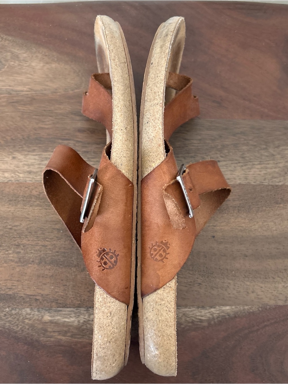 Yokono Brown Leather Sandals Cork Slides Toe Ring Women’s 9 Flip Flop Shoes - Picture 3 of 8